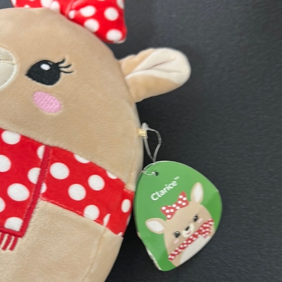 Squishmellow clarice Tan and Red Plush Reindeer with Polka Dot Bow - Picture 2 of 2